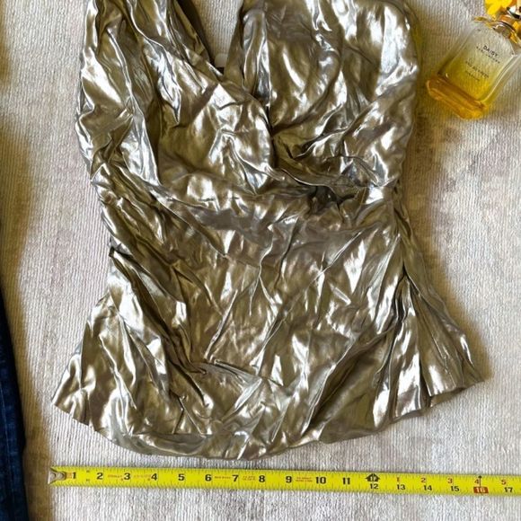 Nicole Miller God Label Slinky Gold Metallic Designer Halter Top NEW - Picture 12 of 14